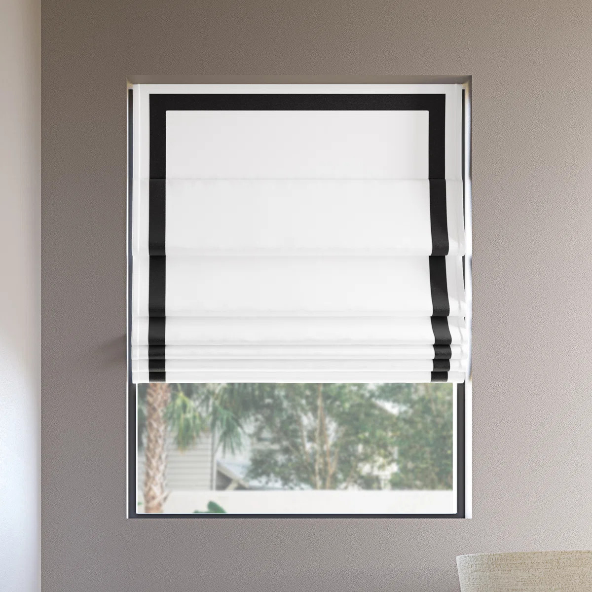 Sun Zero Olander Ribbon Border 100% Blackout Cordless Single Roman Shade | Wayfair North America
