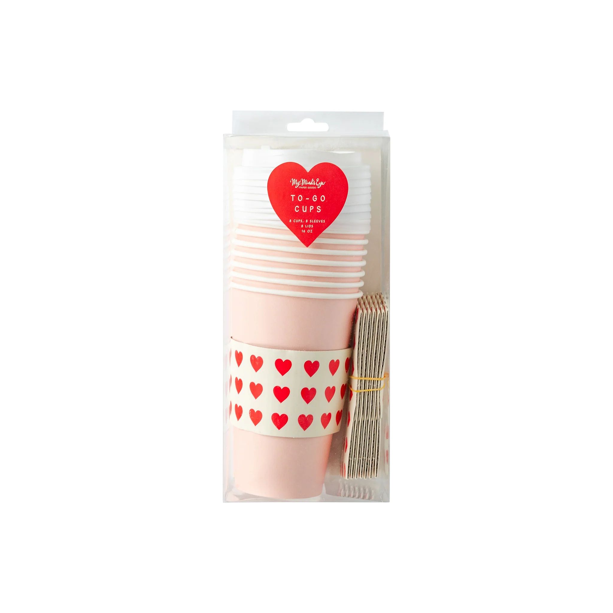 Pink With Mini Red Hearts To-Go Cups (8 ct) | My Mind's Eye
