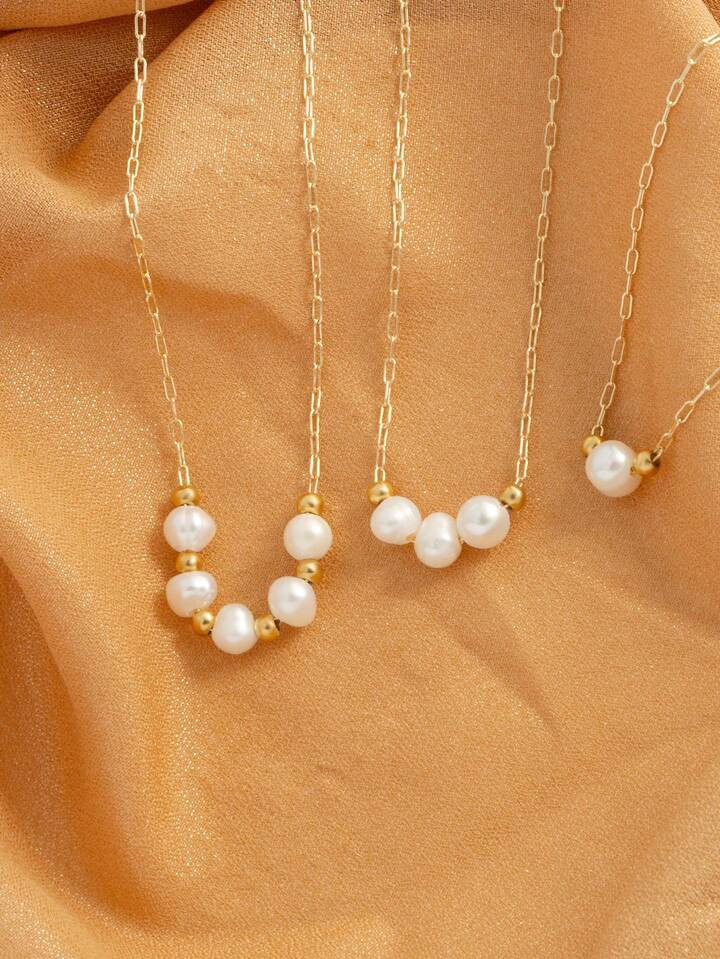 1pc Simple And Delicate Style 18k Gold-plated Stainless Steel Pearl Necklace With Natural Freshwa... | SHEIN