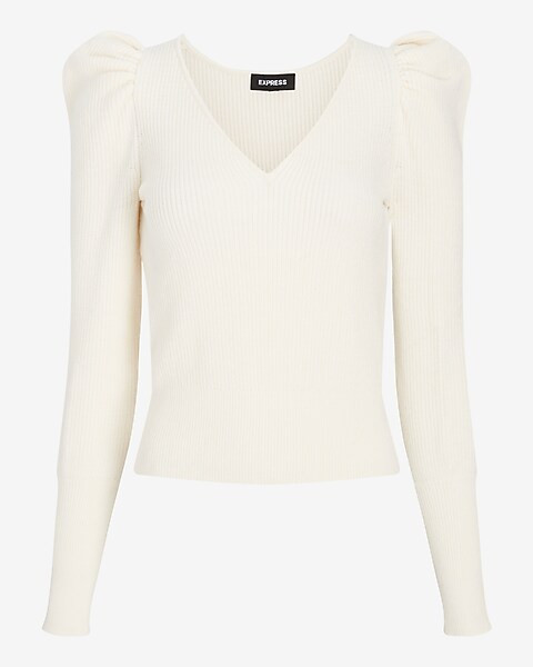 V-Neck Puff Sleeve Sweater | Express