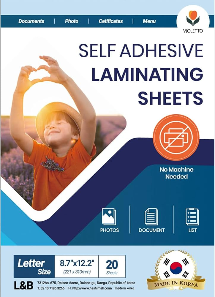 Self Stick Laminating Sheets 8.5 x 11 Inches, 4mil, Pack of 20, No Heat, No Machine, Peel and Sti... | Amazon (US)