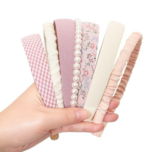 7Pcs Headbands for Women Girls Pink Elastic Hair Bands Non Slip Floral Padded Headbands Cute Pearl Headband Vintage Hair Accessories Wide Headband Birthday Thanksgiving Christmas Gift for Women | Amazon (US)