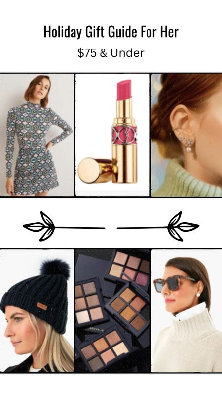 Holiday gift guide ideas! This holiday season, we recommend gifting her a printed jersey high neck long-sleeve top from Boden, Yves Saint Laurent lipstick oil, earrings from BaubleBar, a Barbour navy beanie hat, a KEVYN AUCOIN Contour Eyeshadow Palette or oversized tortoiseshell sunglasses! #giftguide #lipstick #earrings #beanie #sunglasses 

#LTKSeasonal #LTKGiftGuide #LTKHoliday