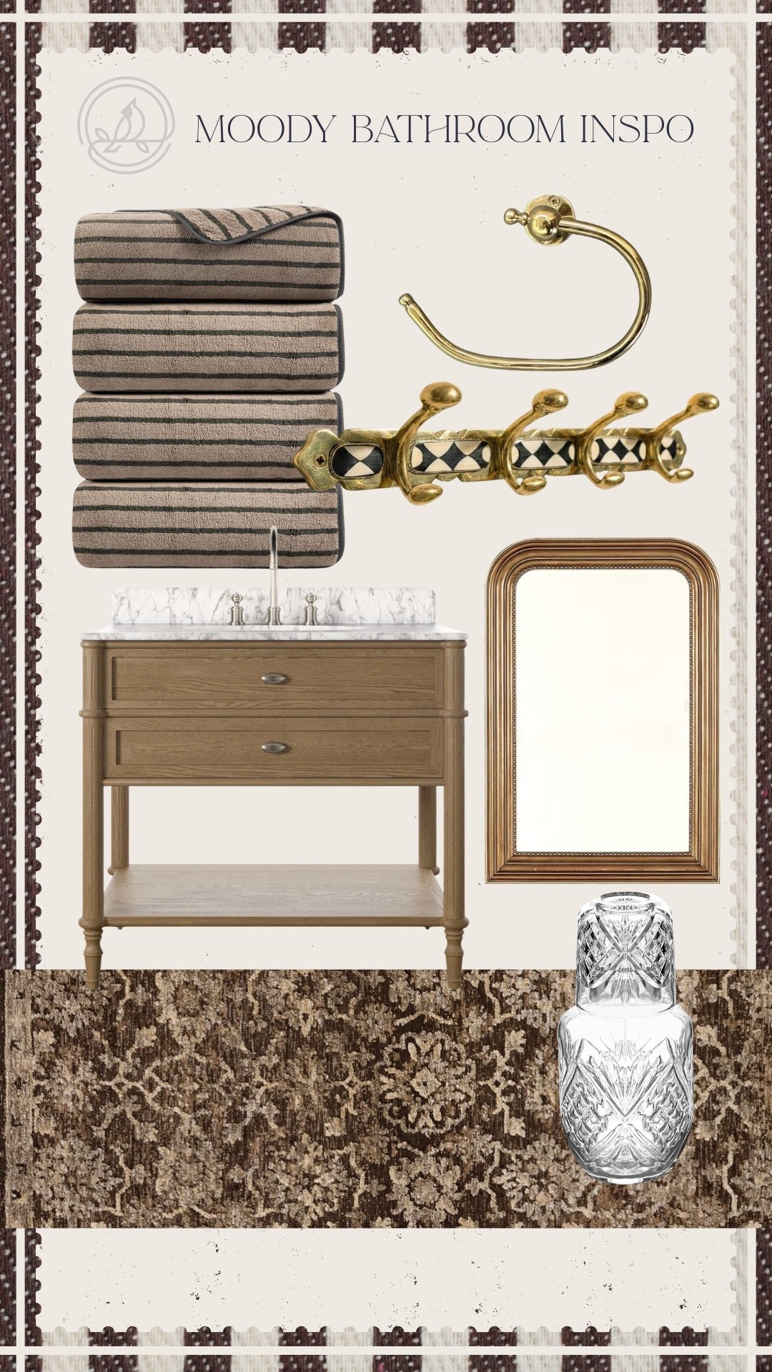 Bathroom, vanity, towels, moody, towel hanger, toilet paper holder, rug, mirror ,
Interior inspo, primary bathroom

#LTKHome #LTKmomlife #LTKSaleAlert