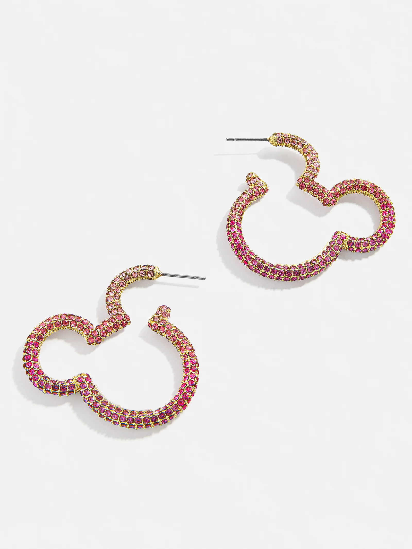 Disney Mickey Mouse Pink Pavé Outline Hoop Earrings - Pink | BaubleBar