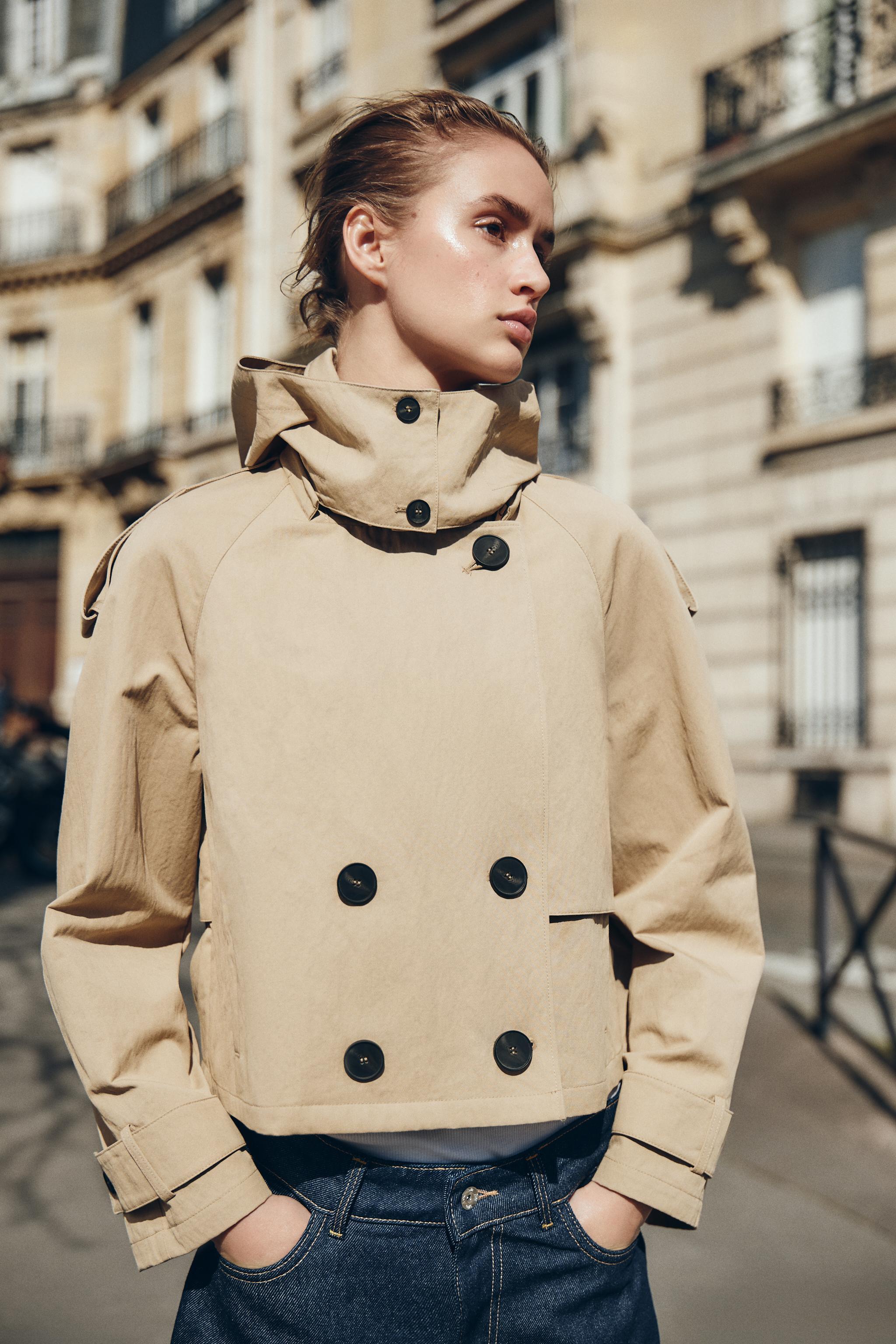 SHORT TRENCH COAT WITH DETACHABLE HOOD | Zara US