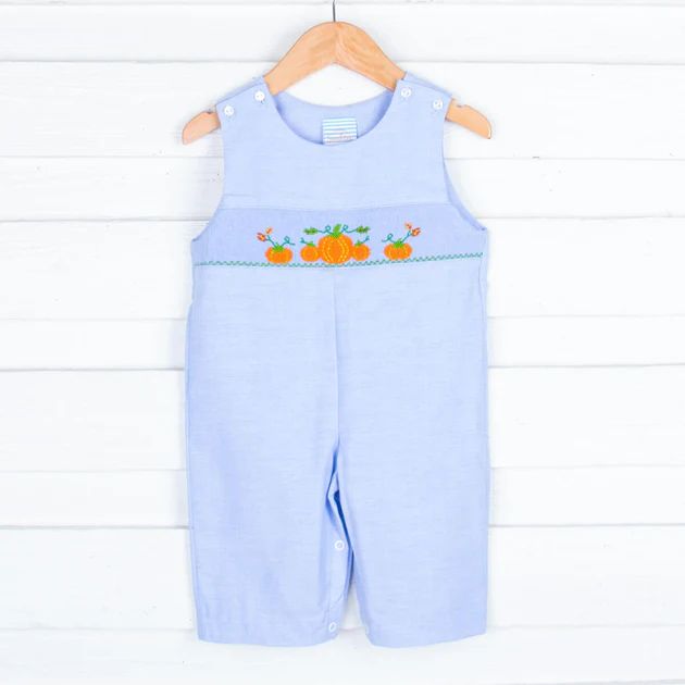 Pumpkin Cluster Smocked Blue Longall | Classic Whimsy