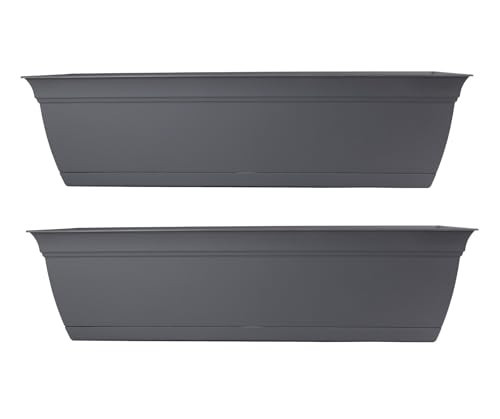 The HC Companies 24 Inch Eclipse Window Planter Box with Drainage Holes & Attached Saucer, Lightweight UV-Resistant Plastic Indoor Outdoor Planters, 2-Pack Flower Box for Garden Home Decor, Warm Gray | Amazon (US)