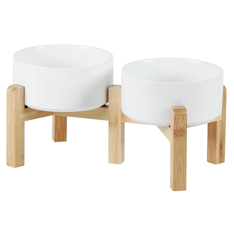 Ceramic Adjustable Raised Double Bowls Set with Stand, 2 Heights Elevated, Food & Water Bowls for... | Amazon (US)