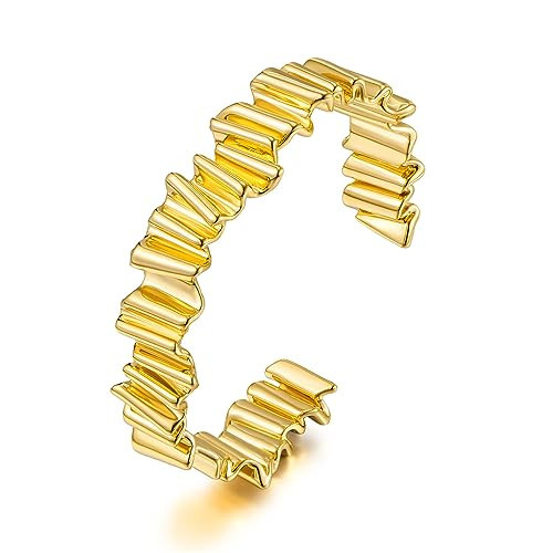 ENSKEFEN Irregular Gold Cuff Bracelet for Women Pleated Gold Cuff Bracelets Adjustable Open Bangle Bracelets Wrist Gold Cuff Bracelet | Amazon (US)