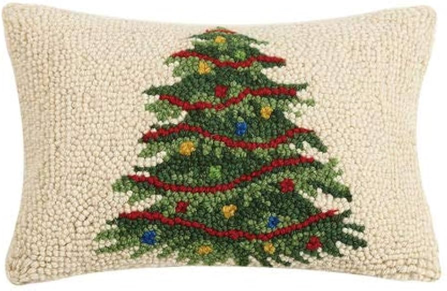 Peking Handicraft Decorated Lighted Christmas Tree Hooked Wool Pillow 8 x 12 | Amazon (US)