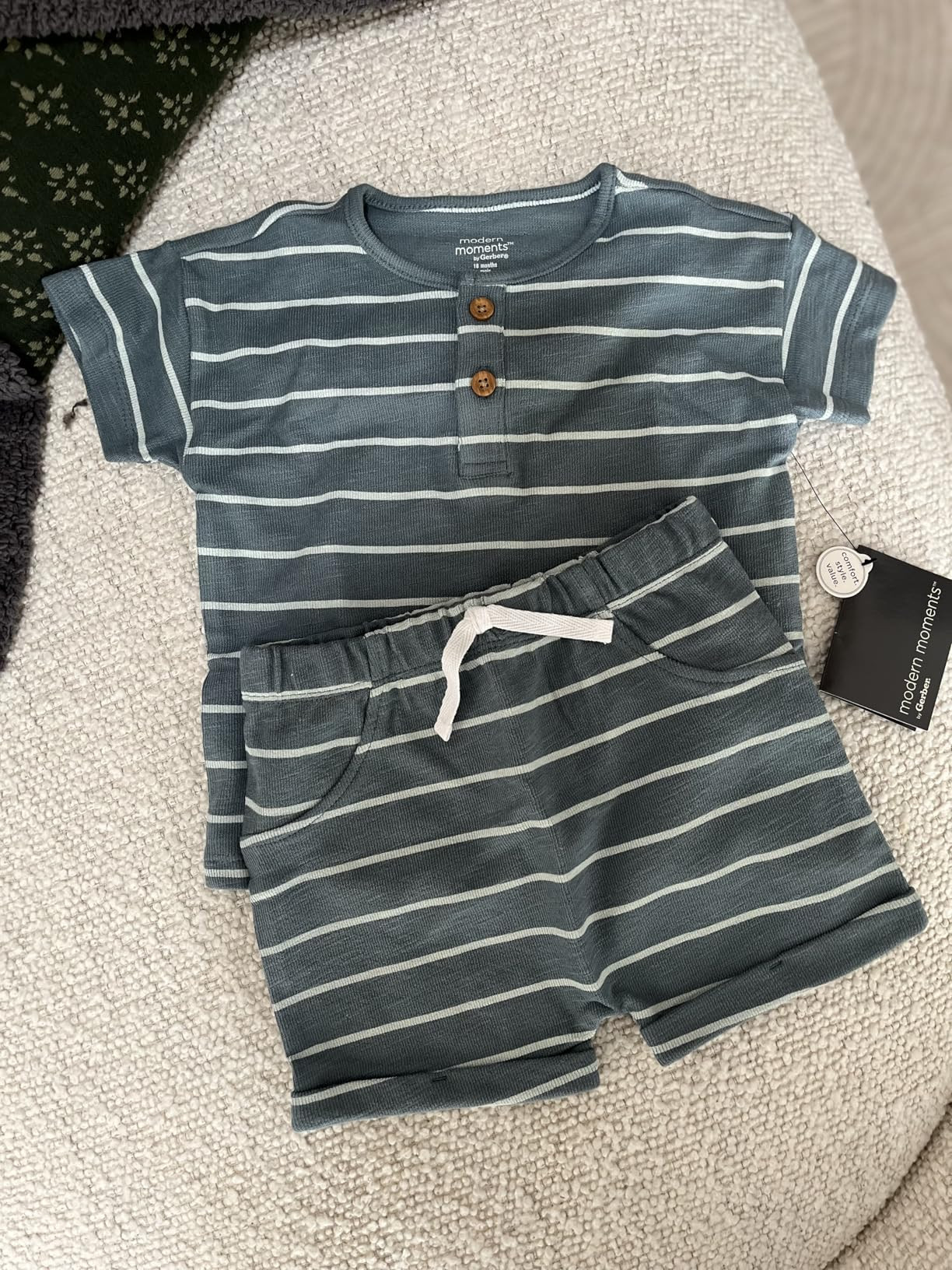 Modern Moments by Gerber Baby Boys 2-piece Short-sleeve Henley Shirt and Short Set | Amazon (US)