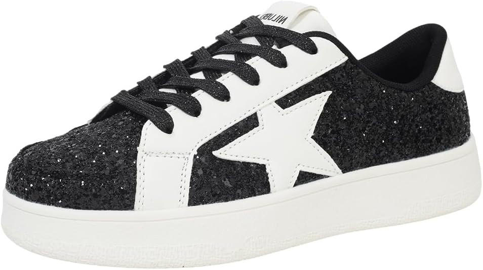 Women's Fashion Star Sneaker Low Top Comfortable Cushioned Walking Shoes Lace Up Glitter Platform... | Amazon (US)