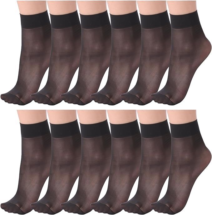 ZIHUA 12 Pairs Nylon Pop Socks for Women Ankle High, 15 Denier Reinforced Toes Silk Sheer Socks W... | Amazon (UK)