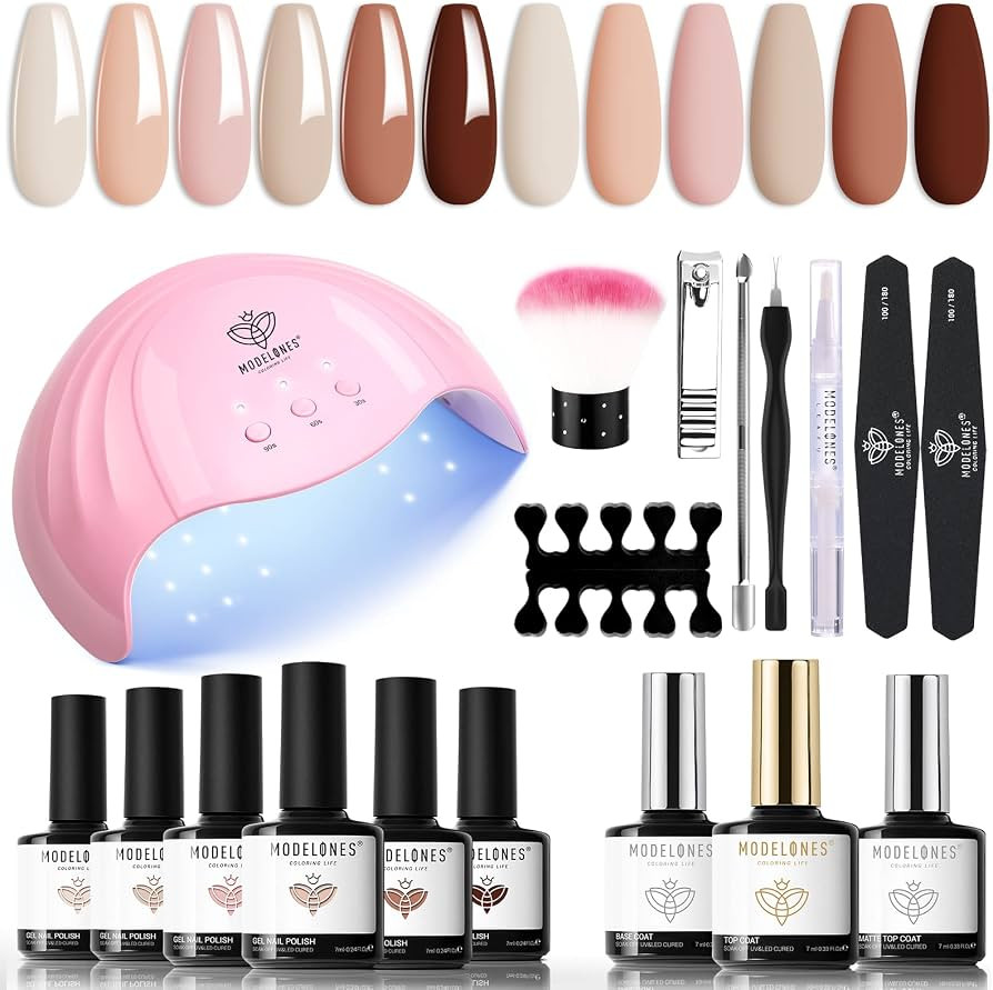 Modelones Gel Nail Polish Kit With U V Light, 6 Nude Colors Gel Manicure Kit Starter Kit Professi... | Amazon (US)