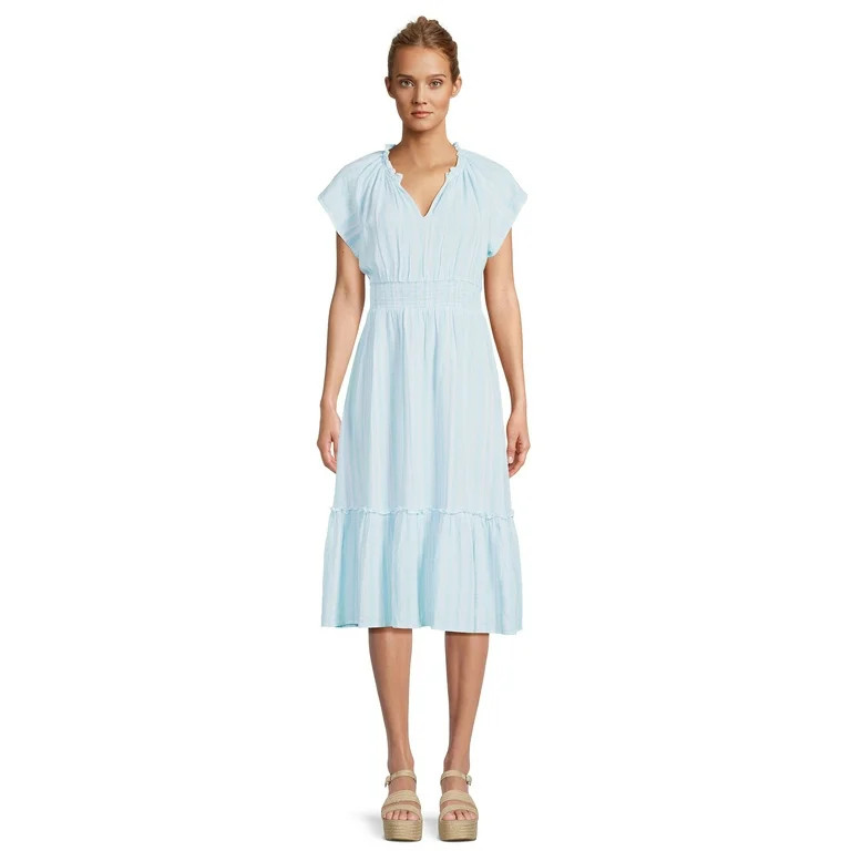 Time and Tru Women's Midi Linen Striped Dress | Walmart (US)
