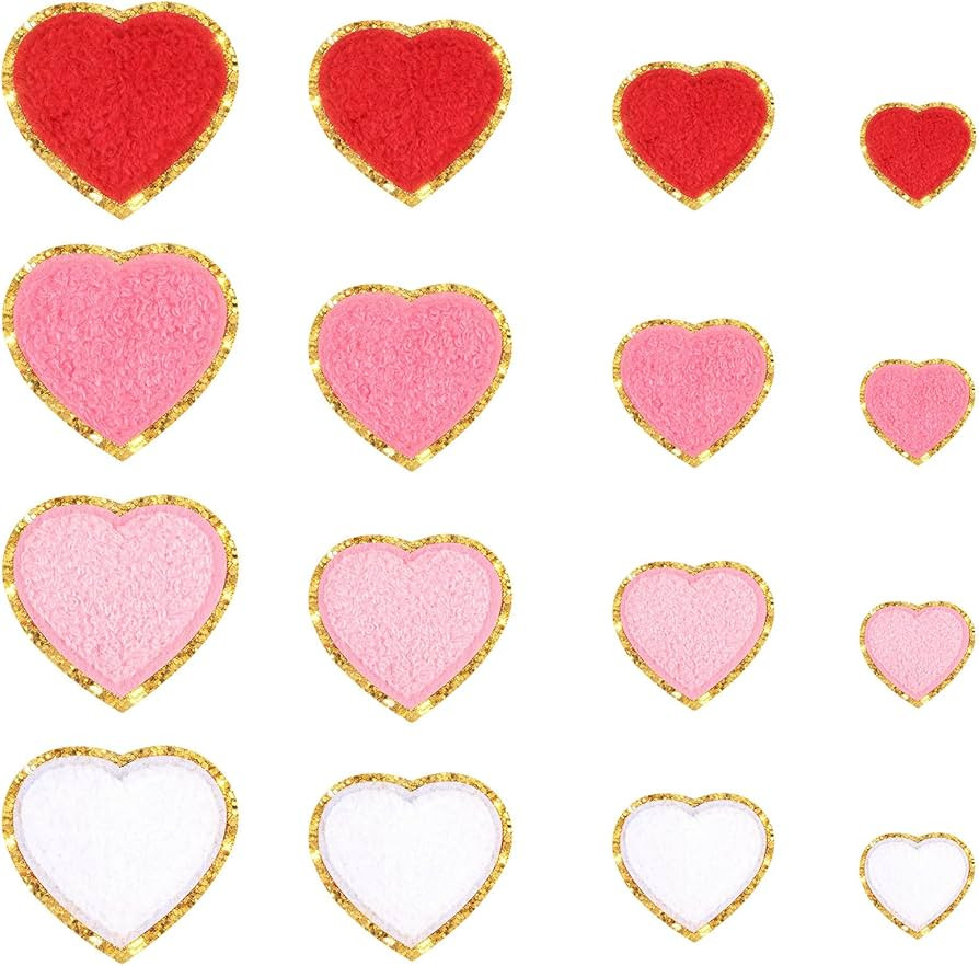 Juexica 32 Pcs Heart Shaped Iron on Patches Glitter Chenille 4 Size Love Applique Embroidered App... | Amazon (US)