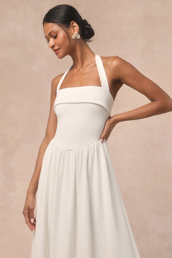 Telia White Halter Basque Waist Maxi Dress | Lulus