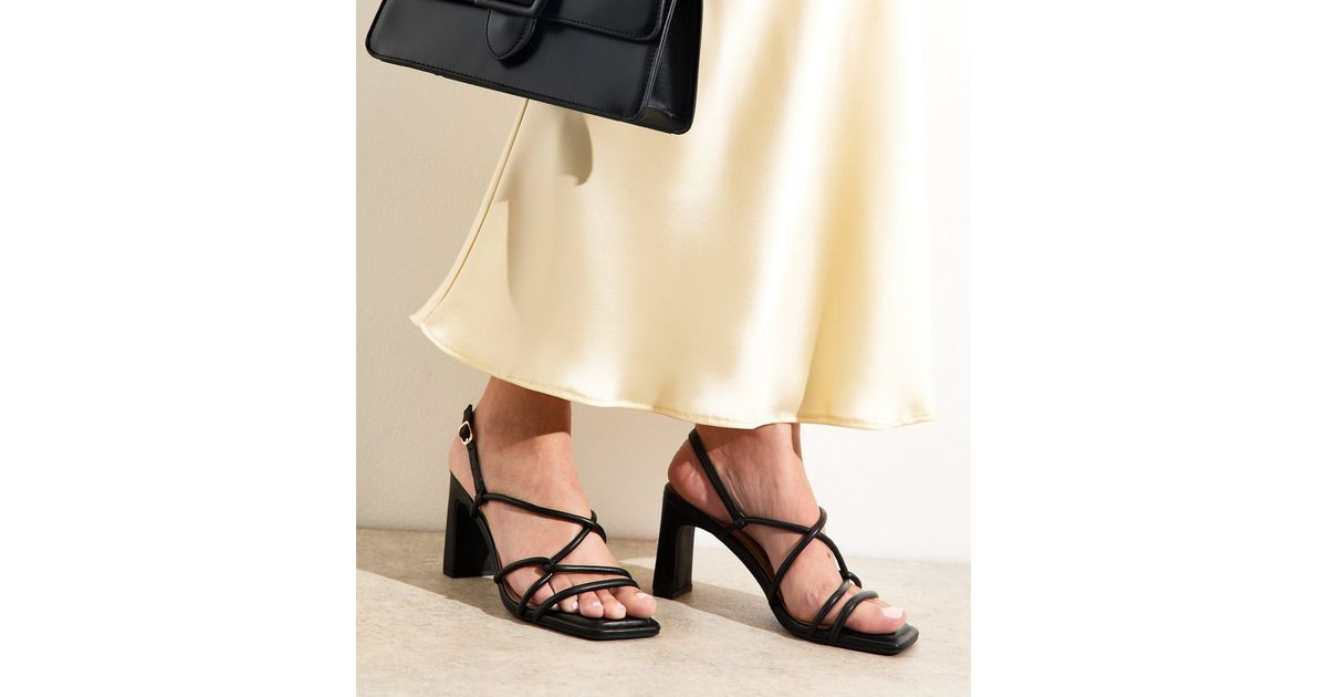 Black Faux Leather Block Heel Sandals | New Look | New Look (UK)