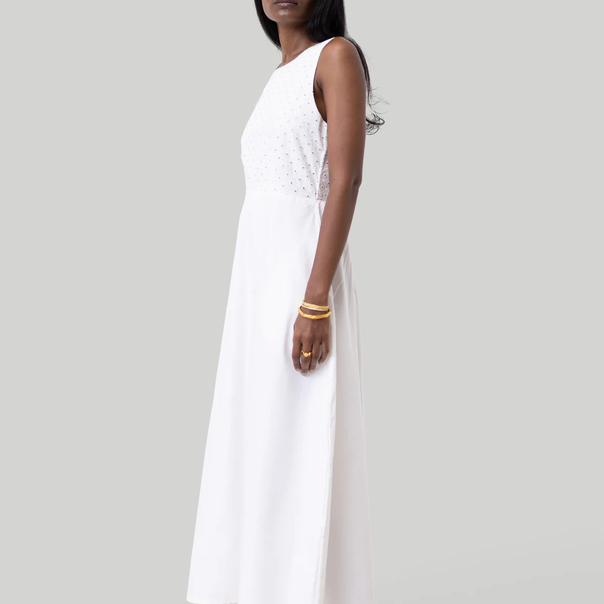 Cross-back Midi Dress in Eyelet Embroidery | Reistor