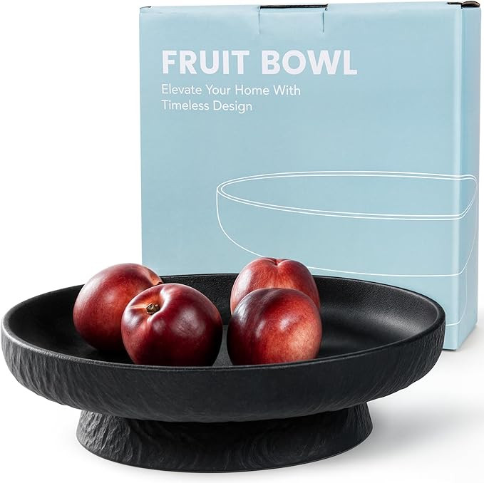 Granite Inspired Matte Black Fruit Bowl | Wide, Shallow Textured Pedestal Bowl | 11 Inch Unique C... | Amazon (US)