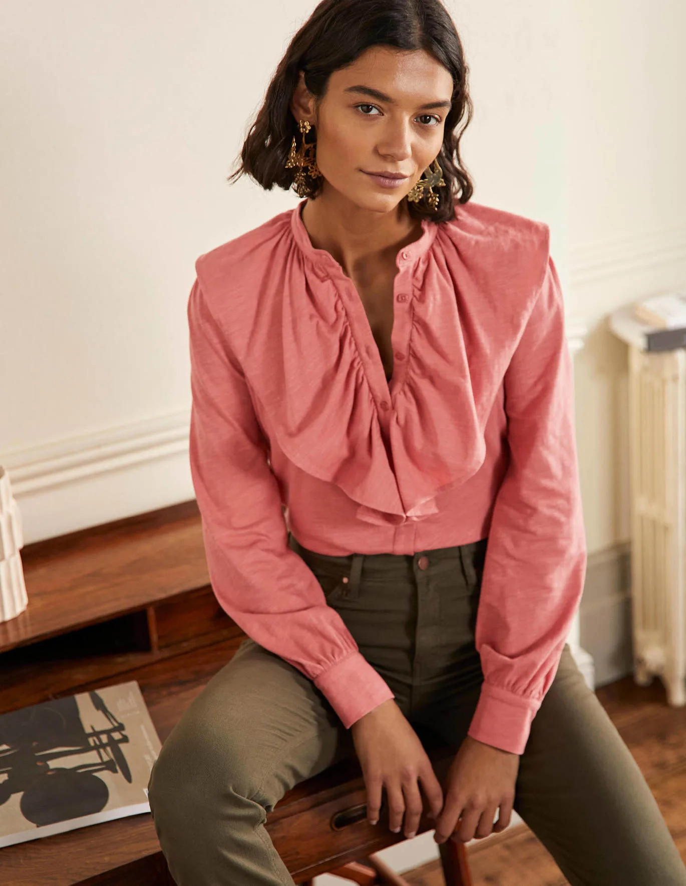 Ruffle Front Jersey Shirt | Boden (US)