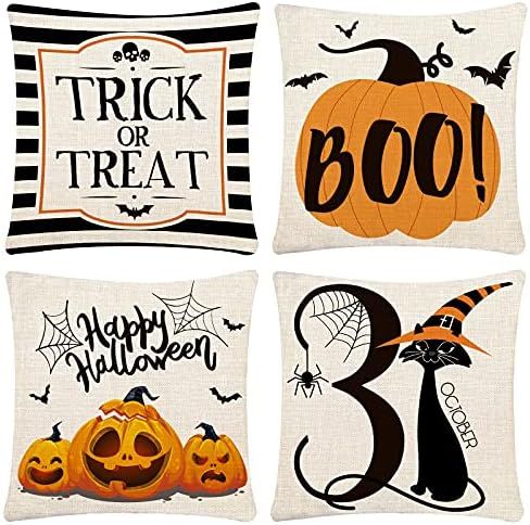 Amazon.com: Halloween Pillow Covers 18x18 Set of 4 Trick or Treat Pillow Covers Happy Halloween L... | Amazon (US)