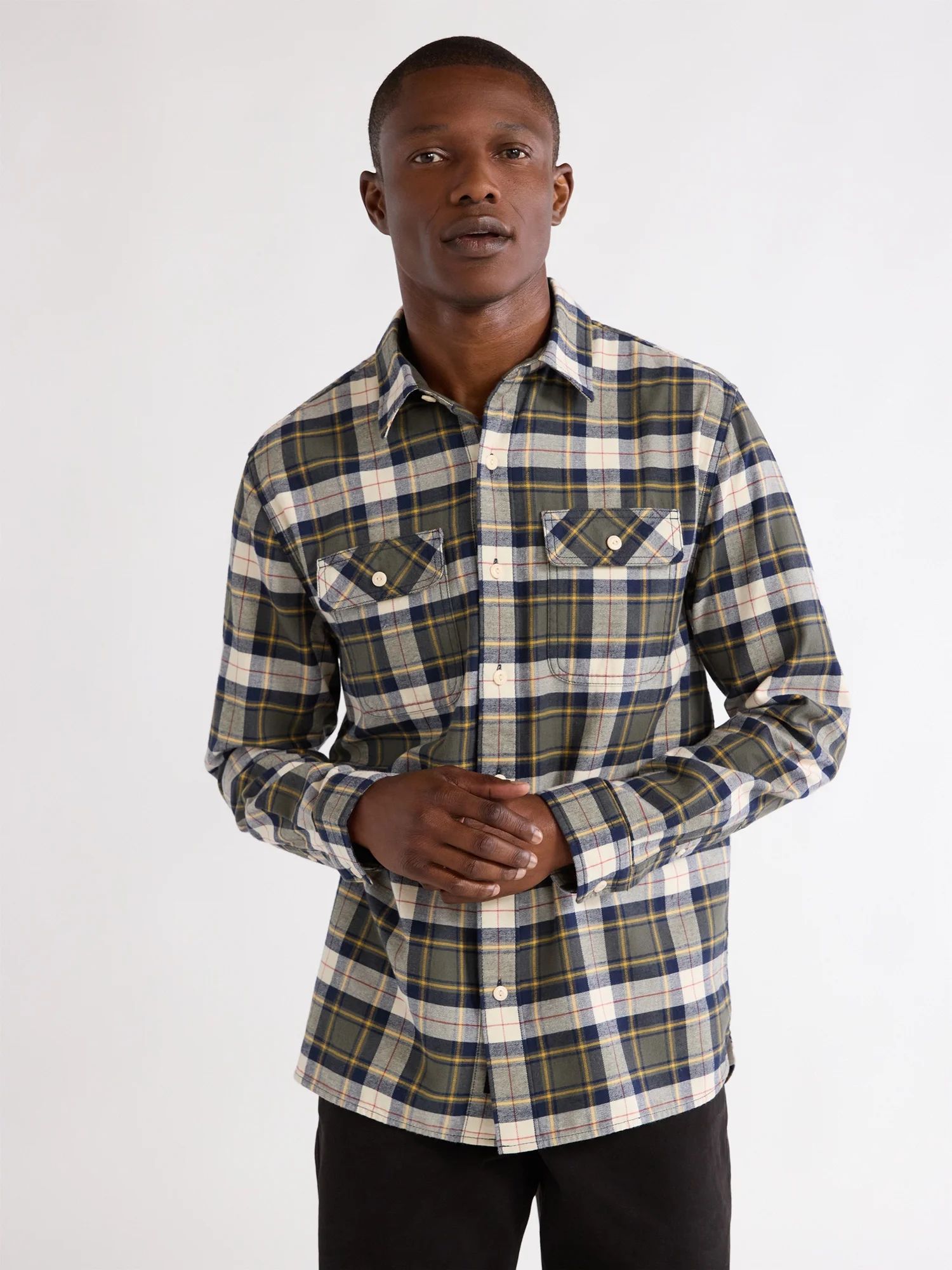 Free Assembly Men’s Double Pocket Cotton Flannel Shirt, Sizes S-3XL | Walmart (US)