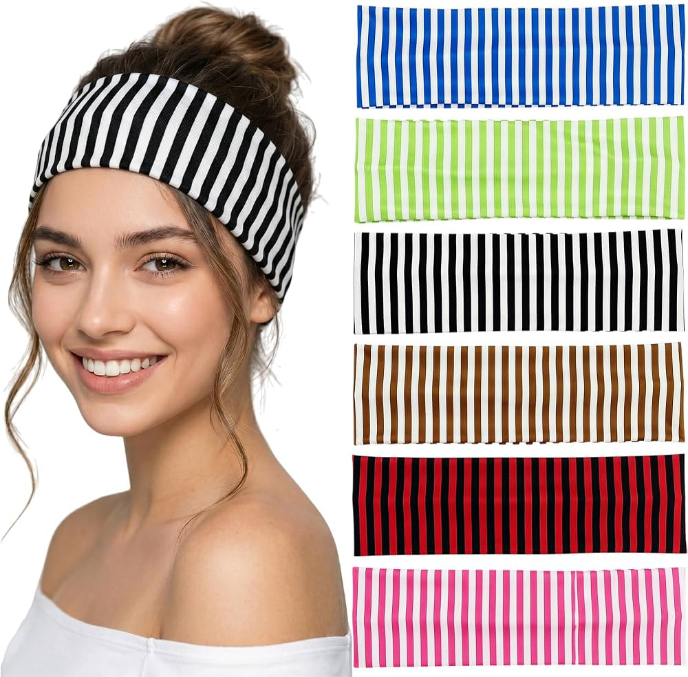 Waliah 6Pcs Striped Headbands for Women Wide Headbands for Women Non Slip Head Bands Women's Tren... | Amazon (US)