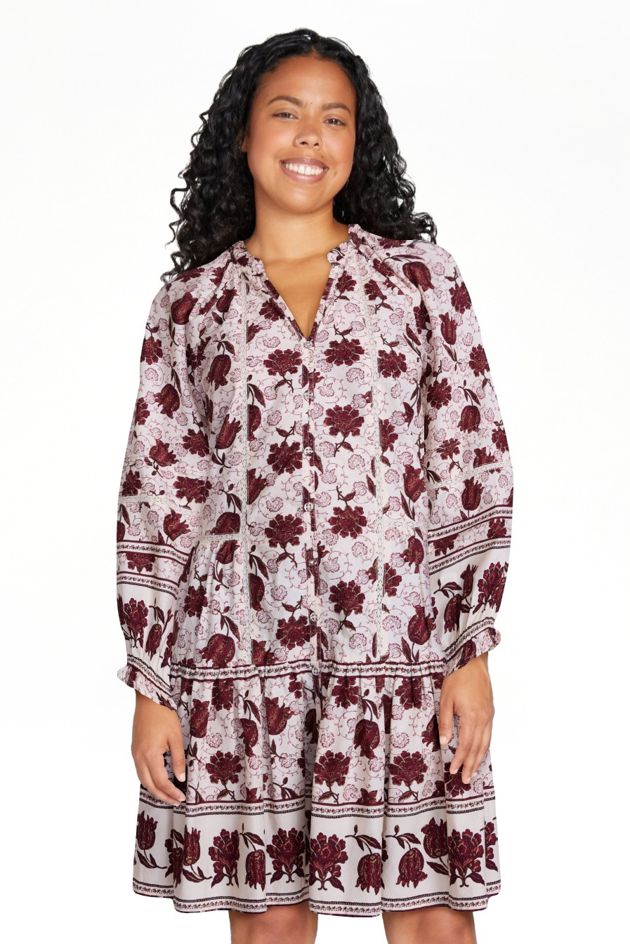 Scenario Women's and Women's Plus Tiered Hem Dress with Long Sleeves, Sizes XS-4X | Walmart (US)