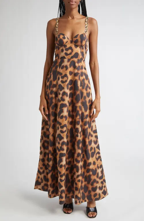L'AGENCE Sutton Leopard Print Gown in Tan/Black Leopard Print at Nordstrom, Size 0 | Nordstrom