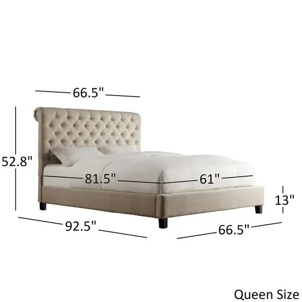 Knightsbridge Beige Linen Rolled Top Tufted Chesterfield Bed by iNSPIRE Q Artisan - Beige Linen -... | Bed Bath & Beyond