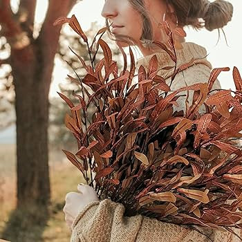 SNAIL GARDEN 5Pcs Fall Artificial Olive Leaves, 37" Long Stems Silk Greenery Autumn Eucalyptus Le... | Amazon (US)