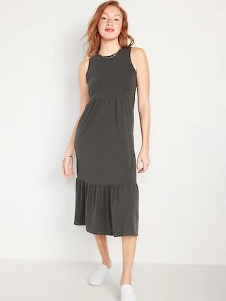Fit &#x26; Flare Sleeveless Tiered Midi Dress for Women | Old Navy (US)
