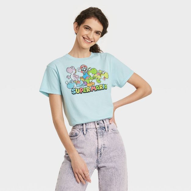 Women's Super Mario Short Sleeve Graphic T-Shirt - Blue | Target