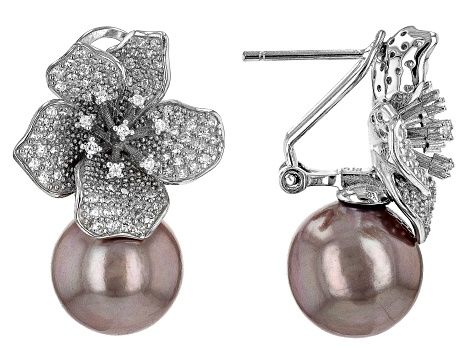 Pink Cultured Freshwater Pearl & Cubic Zirconia Rhodium Over Sterling Silver Earrings - MPL851 | JTV Jewelry