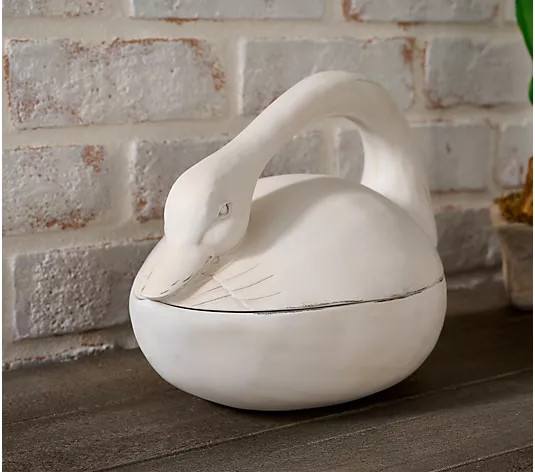 Cozy Cottage by Liz Marie Resin Swan Container with Lid | QVC