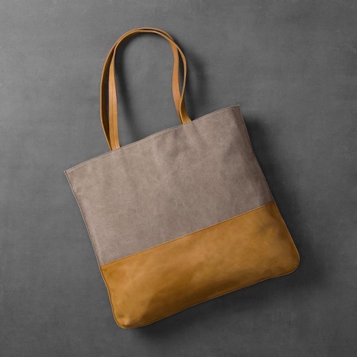 Canvas & Leather Tote Bag - Gray/Tan - Hearth & Hand™ with Magnolia | Target
