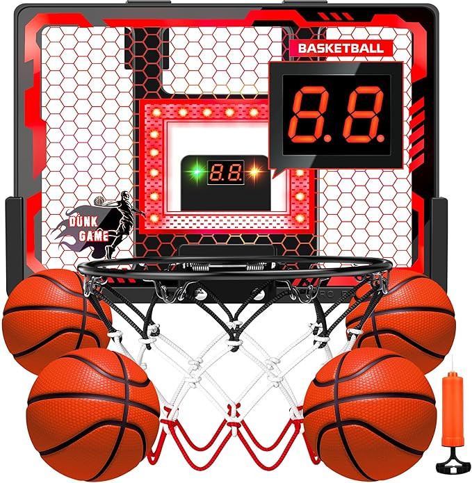 Indoor Basketball Hoop Pro, Mini Basketball Hoop Over The Door with LED Light/Scoreboard/4 Balls-... | Amazon (US)