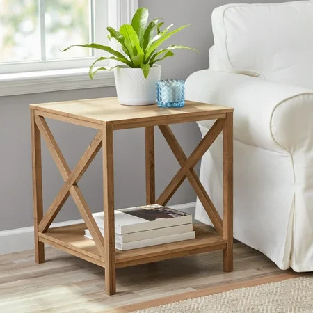 Mainstays Farmhouse Square Side Table with Storage, Rustic Weathered Oak | Walmart (US)