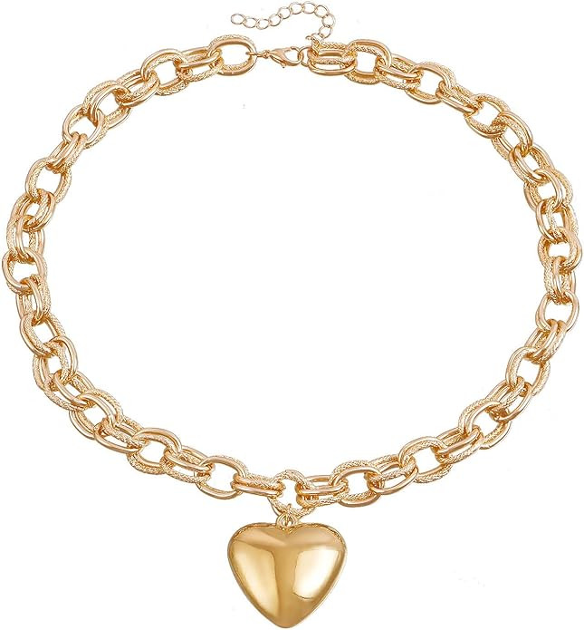 Gold Chunky Heart Necklace for Women Large Heart Pendant Necklace Punk Thick Chain Choker Necklac... | Amazon (US)