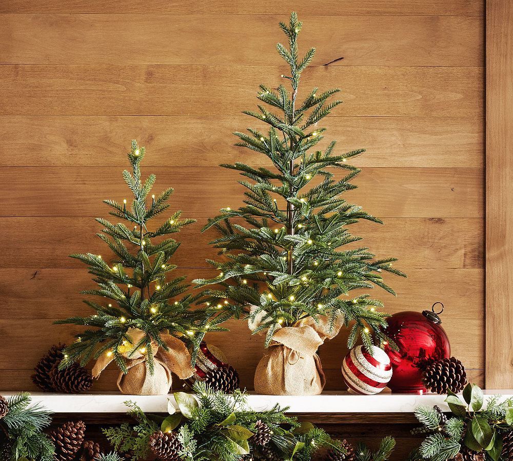 Faux Lit Burlap Potted Pine Tree | Pottery Barn (US)