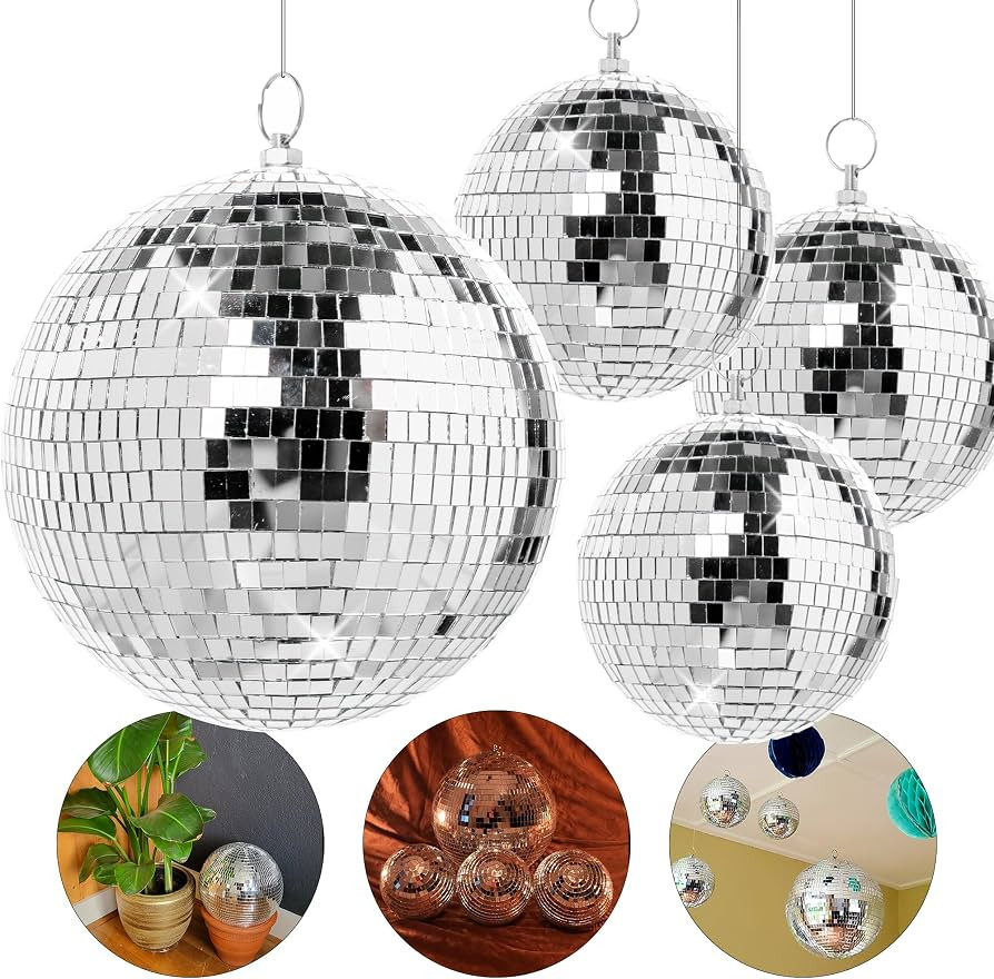 Pack of 4 Large Disco Balls - Disco Ball Set - Hanging Disco Balls Decor - Large Disco Ball for R... | Amazon (US)