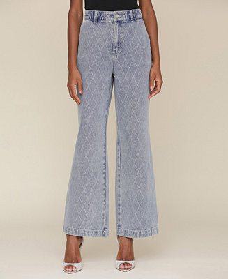 Avec Les Filles Women's High-Waist Wide-Leg Cotton Diamanté Denim - Macy's | Macy's