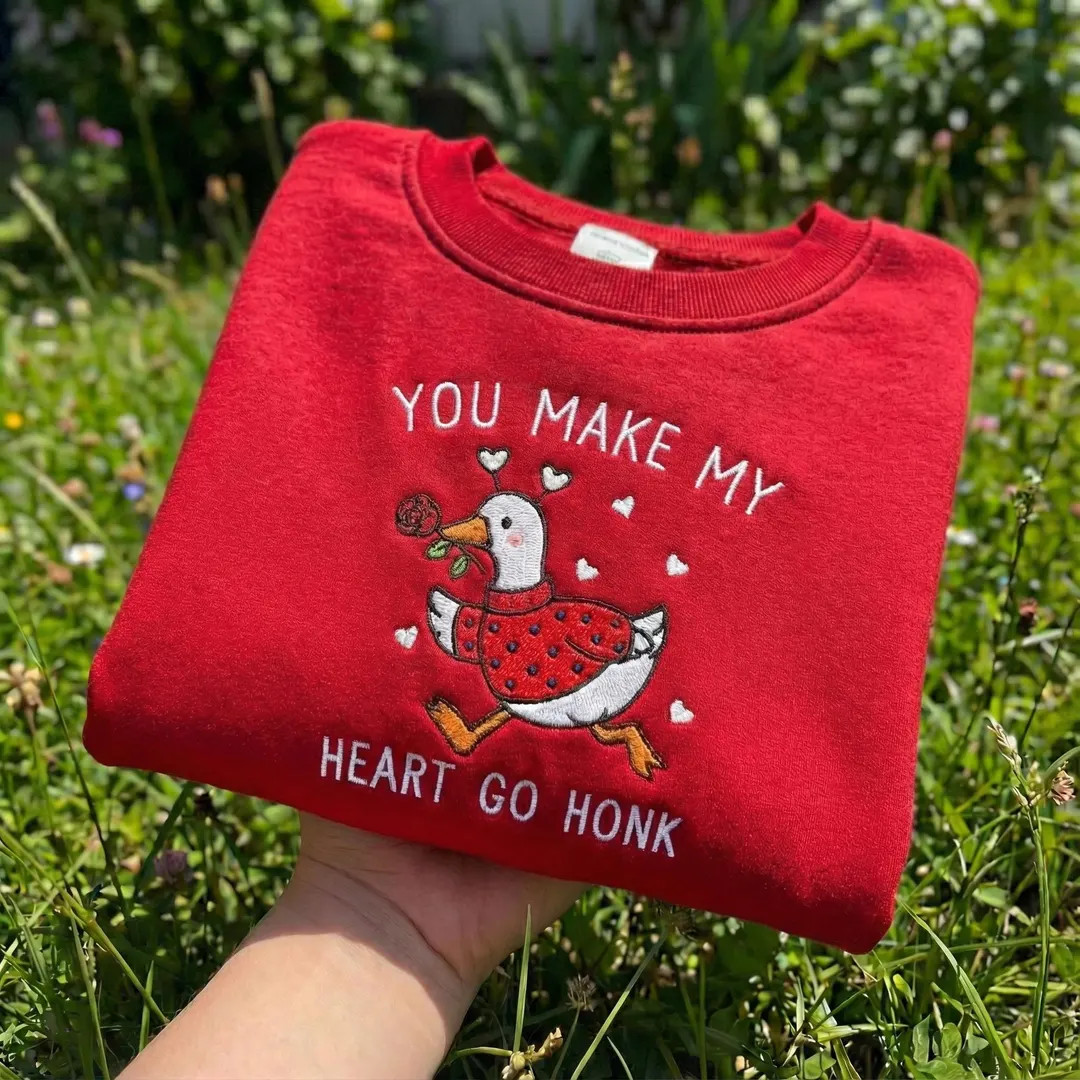 Embroidered Valentine Goose Sweatshirt: Valentine's Day Sweater, Embroidery Anniversary Sweatshir... | Etsy (US)