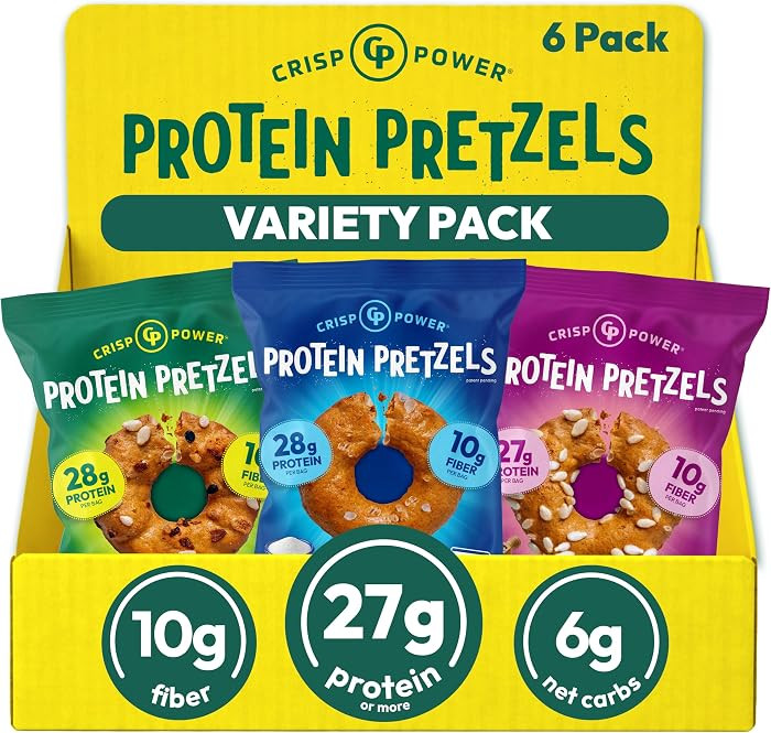 Crisp Power Variety Pack Protein Pretzels, High Protein Snack, 6 Pack | Amazon (US)
