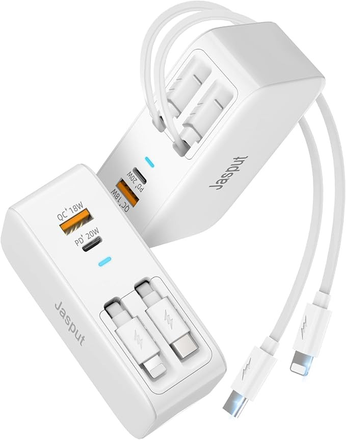 Retractable Wall Charger, 40W Dual Retractable Phone Charger Block Wall Plug with USB A/USB C Por... | Amazon (US)