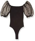 ASTR the label Women's Short Sheer Puff Sleeve Darling Square Neck Bodysuit, Black, S | Amazon (US)