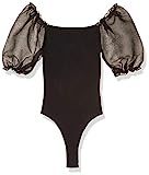 ASTR the label Women's Short Sheer Puff Sleeve Darling Square Neck Bodysuit, Black, S | Amazon (US)