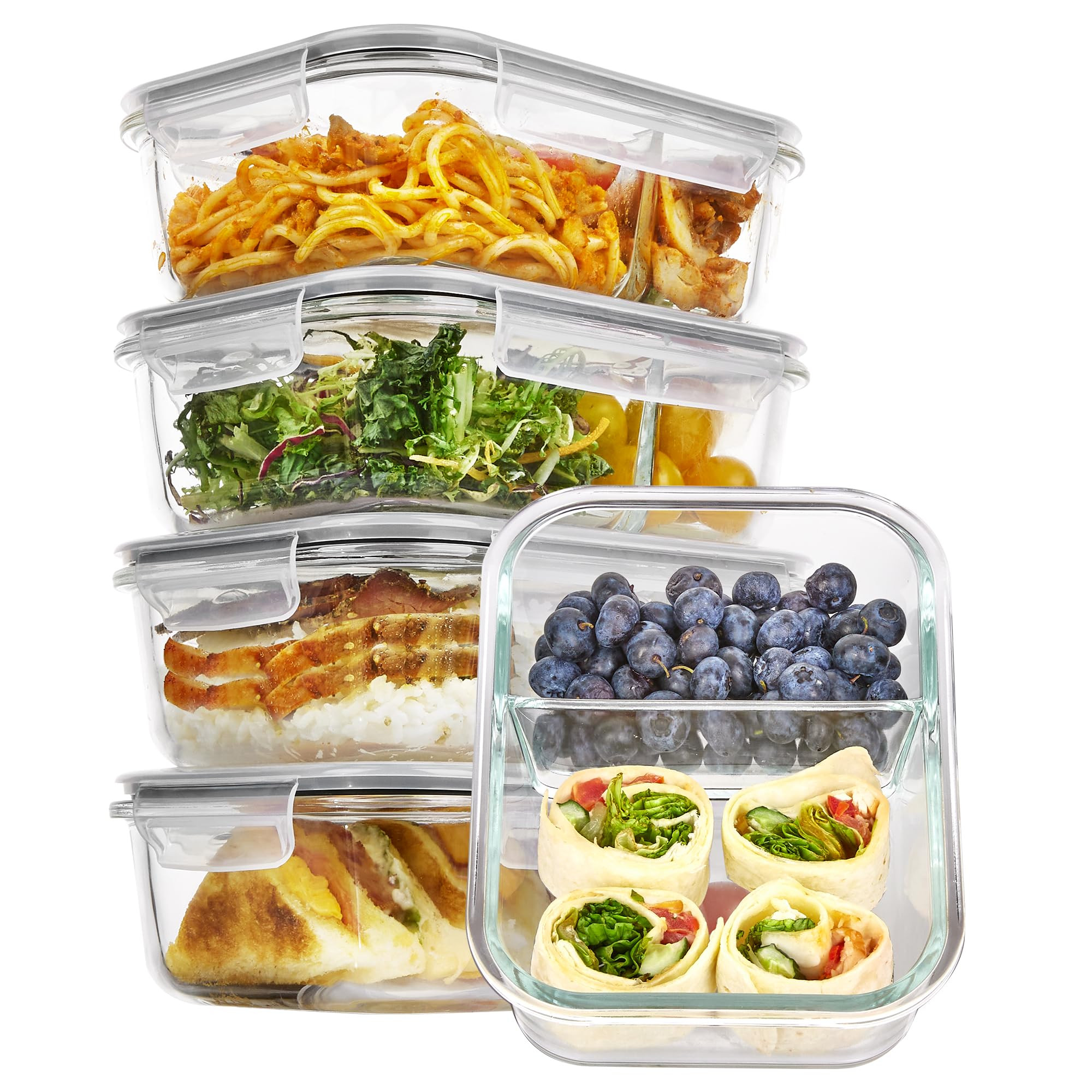 Vtopmart 5 Pack 33oz Glass Food Storage Containers with Lids, 2 Compartments Meal Prep Containers... | Amazon (US)